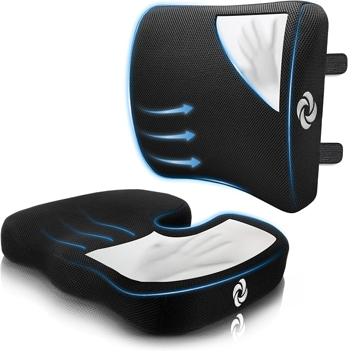 Samsonite Ergonomic Seat Cushion and Lumbar Support Cushion Combo, Memory Foam Office Chair for Back Support, Car Seat and Wheelchair Ergonomic Pillow, Premium Home and Office Desk Accessories by Samsonite