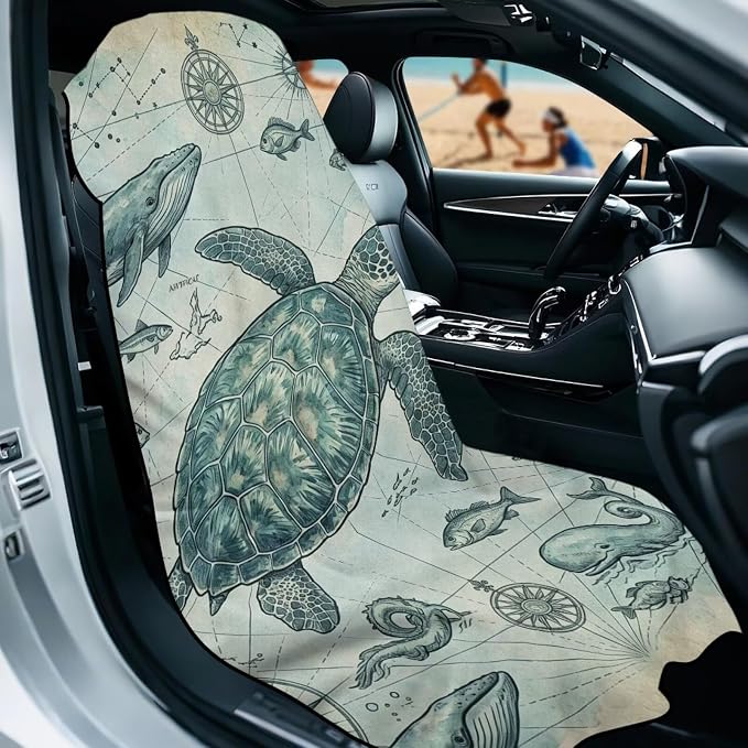 Sea Turtle Print Car Seat Towel Cover After Gym Dolphin Whale Print Car Seat Hoodie Towel Vintage Sports Towel for Gym Workout, Running, Swimming, Beach and Hiking - Image 2