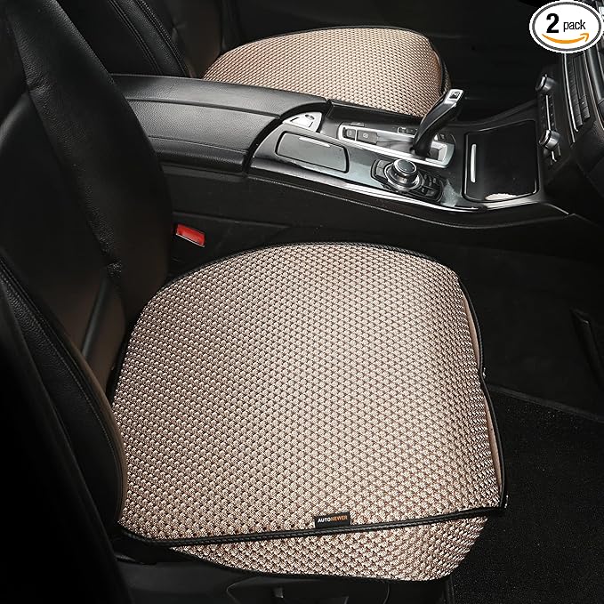 Auto Newer Breathable Universal Four Seasons Car Seat Covers, Luxury Car Seat Cushion，Protectors for Front Seat Bottoms,Compatible with 95% Vehicles， Fit for Cars Truck SUV (Gold Beige,2PCS) by AutoNewer