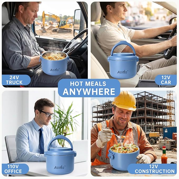 Electric Lunch Box, 32 oz Portable Food Warmer Heater, Lunch Warmer Portable for Work/Office/Car/Travel 12V/24V/110V 3-in-1, Warming Soup & Meal, Spill-Free, Men & Women's Gifts, Blue - Image 9