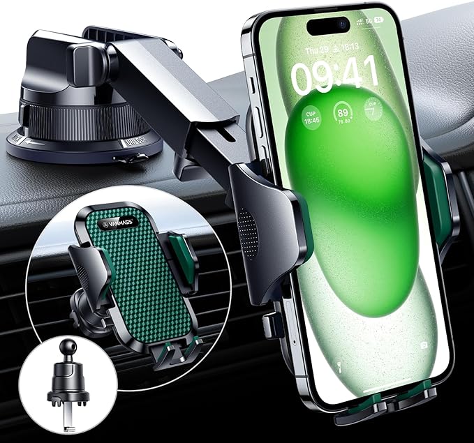 VANMASS [True Military-Grade] Car Phone Holder [Strongest Suction & Clip] Cell Phone Mount for Dashboard Windshield Vent Truck Accessories Cradle Dash Stand for iPhone 15 14 13 12 Android,Green by VANMASS