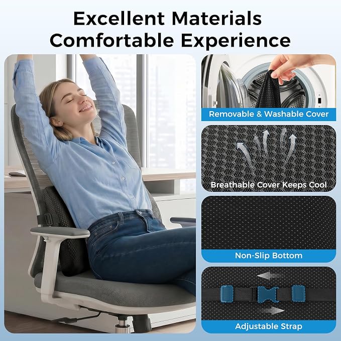 Lumbar Support Pillow for Car & Office Chair - High-Density Memory Foam Back Cushion for Sciatica & Lower Back Pain Relief - Non-Slip Support for Long Commutes & Desk Workers (3D Mesh Black) - Image 4