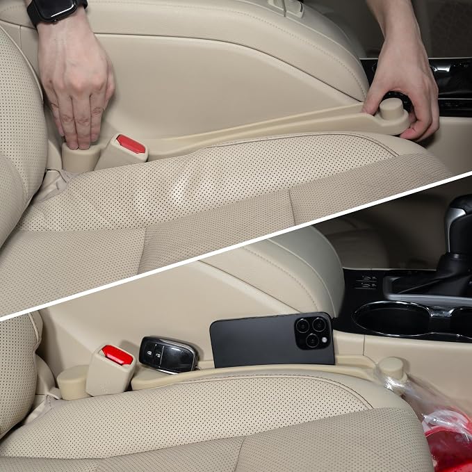Givifive Car Seat Gap Filler Organizer 2Pack Soft Foam 3IN1 Multifunctional | Seat Side Gap Filler Strip with Slot & Hook Universal Fit Car SUV Truck Fill The Gap Between Seat & Console (Standard Beige) by Givifive