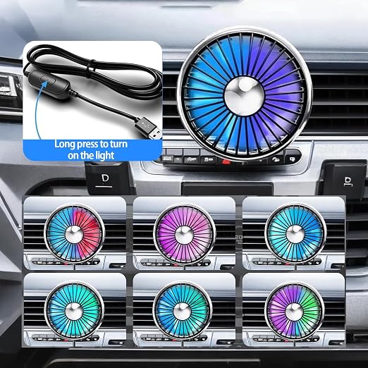 USB Car Fan for Air Vent, 360°Rotatable Clip On Cooling Fan with LED Light, Portable Vehicle Fan for Backseat, Truck, SUV, RV, Quiet Car Vent Fan for Summer Travel, Car Seat Cooling Fan,Silver - Image 2