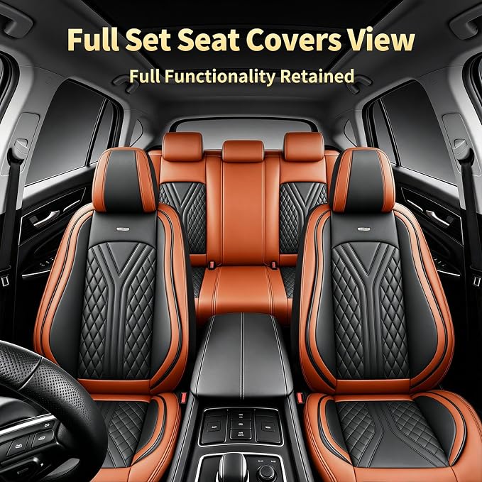 for GMC Terrain 2010-2025 2026 Car Seat Covers, Full Set, Brown | Luxury Full Coverage Leather Seat Protectors, Waterproof Breathable, Non-Slip, Easy to Install, Airbag Compatible, All-Season - Image 3