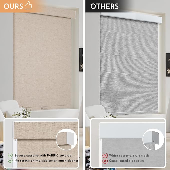 Persilux Blackout Roller Shades for Window Blinds,Cordless,Linen Fabric,Thermal Insulated Fabric UV Protection Shades for Home,Office,Bedroom,Door,Blackout-Beige,35" W X 72" H - Image 4