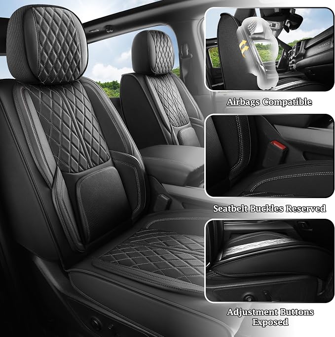 Car Seat Cover Custom Fit for Dodge Ram 1500 2500 3500 2002-2026 Faux Leather Seat Cover Set Compatible with Crew Quad Regular Cab Pickup Truck Cushions (Black, Full Set, Curved Rear) - Image 3