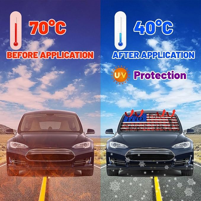 American USA Flag Car Windshield Sunshade Umbrella USA Flag Sun Shade for Car Windshield Umbrella Upgraded Sunshades Blocks UV & Heat Front Window Shades for SUV Sedan Auto - Image 3