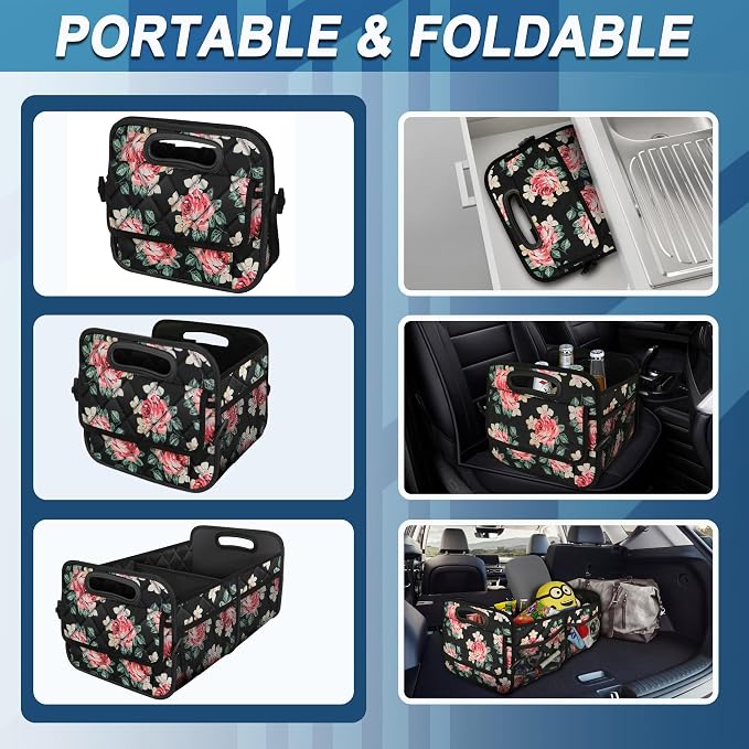 Deosk Trunk Organizer and Storage with Reinforced Handles,Car Accessories for Women/Men 50L Waterproof Polyester Trunk Organzier for Car/SUV/Minivan/Truck(Medium, Floral) - Image 4