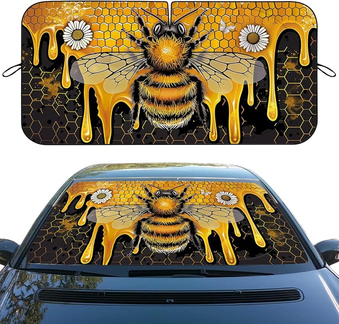 Cute Honey Queen Bee Windshield Sunshade, Playful Bee Pattern, Universal Fit for Car, SUV, Truck, 59" L x 31.5" W by Unknown