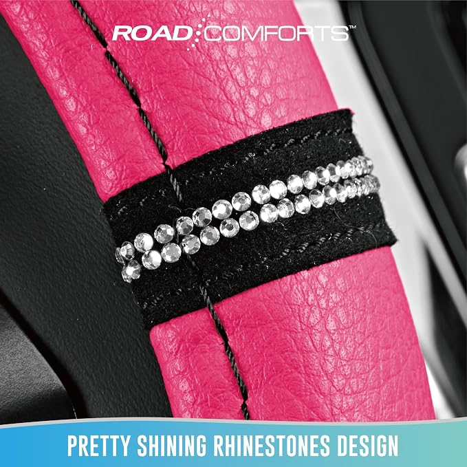 Road Comforts Leopard Steering Wheel Cover for Women, Cute Anti-Slip Microfiber Leather, Universal Fit 14.5-15 Inch Round Steering Wheel - HotPink - Image 5