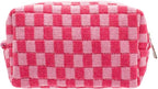 PAZIMIIK Checkered Makeup Bag for Purse Portable Zipper Make Up Pouch Small Cosmetic Case for Travel Accessories (Hotpink) | Cute Zipper Makeup Organizer for Women, Travel Essentials, Toiletries, Makeup Brushes, Beauty Accessories&Bridesmaid Gifts by PAZIMIIK