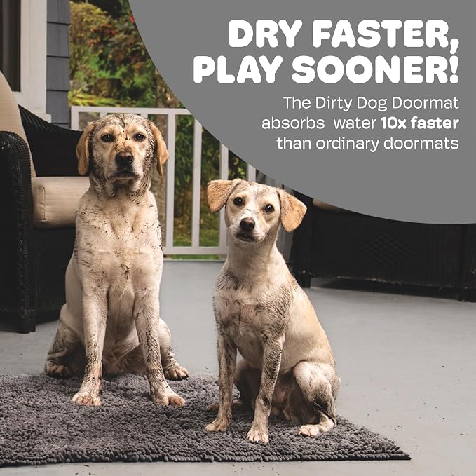 Dog Gone Smart Dirty Dog Doormat - Super Absorbent Polyamide Rug Pulls in Moisture & Dirt - Fast Drying for Clean Floors, Non-Slip, Machine Washable Mat for Muddy Paws - Grey, 23 x 16 Inches - Image 2