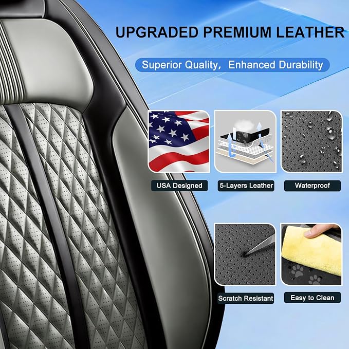 Fit Compass Seat Covers Custom Fit for Jeep Compass 2007-2026, Front Pair | Premium Leather Full Coverage Protectors, Waterproof, Breathable, Scratch Resistant, Easy Wipe, Airbag Compatible, Black+Gray - Image 5