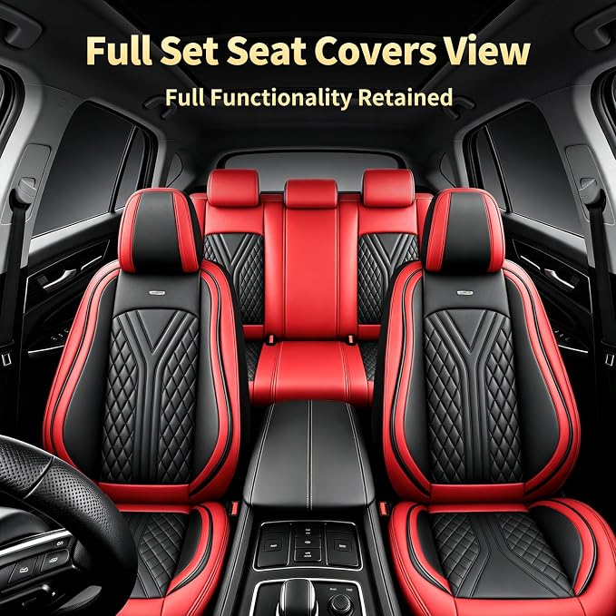 for Subaru Legacy 2008-2026 Car Seat Covers, Full Set, Red | Luxury Full Coverage Leather Seat Protectors, Waterproof Breathable, Non-Slip, Easy to Install, Airbag Compatible, All-Season - Image 3