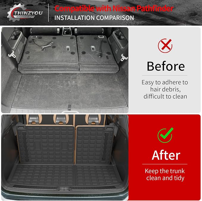 Floor Mats for 2022-2025 2026 Nissan Pathfinder 7&8 Seats | Trunk Mat Cargo Mat Cargo Liner TPE All Weather Back Seat Cover Protector 2024 Pathfinder Accessories - Image 6