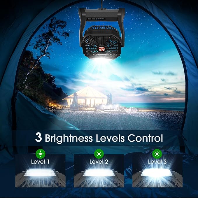 Portable Fan Rechargeable 20000mAh Cordless Battery Powered Camping Fan | with LED Lantern Battery Operated for Travel Bedroom Home Camping Tent Office Beach Desk Fishing Table Black - Image 4