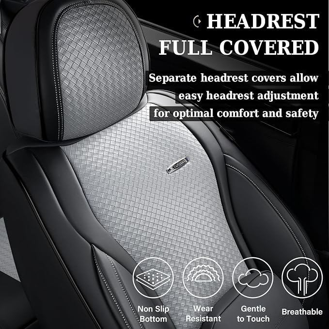 Coverado Seat Covers, Car Seat Covers Front Seats, Waterproof Nappa Leather Auto Seat Cover with Lumbar Head Pillow, Black Gray Seat Covers Carseat Cover Universal Fit for Most Cars - Image 6
