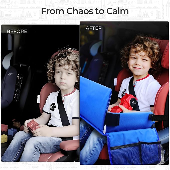 Travel Tray for Kids, Carseat Table Tray for Road Trip Activities, Toddler Lap Desk Organizer for Airplane - Blue - Image 4
