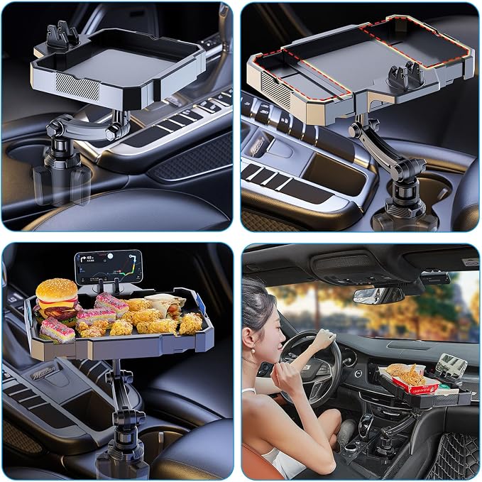 7.9-9.8in Expandable Car Cup Tray, 360 Rotating w/Phone Holder for RV Truck | Road Trip Essentials / Travel Must-Have / Snacks Food Tray - Image 7