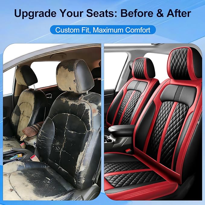 Fit CX-9 Seat Covers Custom Fit for Mazda CX-9 2007-2024, Front Pair | Premium Leather Full Coverage Protectors, Waterproof, Breathable, Scratch Resistant, Easy Wipe, Airbag Compatible, Black+Red - Image 4