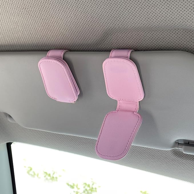 KIWEN Sunglasses Holders for Car Visor, Magnetic Leather Glasses Eyeglass Clip for Car, Ticket Card Clip Sunglasses Mount, Car Visor Accessories Gadgets (1, Pink) - Image 2