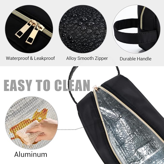 Kacctyen Insulated Makeup Bag for Car Women Cosmetics Bag Heat-resistant Travel Makeup Organizer Waterproof Skincare Case from Melting Freezing Winter Valentines Gift for Women(Medium,Portable,Black) - Image 3