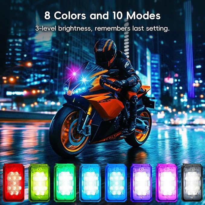 PIFOOG 11 LEDs Wireless Strobe Lights with Remote 500mAh Rechargeable Car RGB Car Interior Ambient Lighting Anti-Collision Strobes Light for Motocycle Vehicle Bike Scooter Warning Flashing 4PCS - Image 4