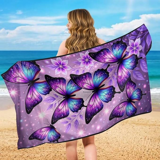 Butterfly Car Seat Cover Towel Universal Auto Interior Seat Towel | Purple Butterfly Auto Front Seat Cover Towel with Storage Bag Universal Car Interior Accessories for Gym Beach Yoga Towel - Image 5