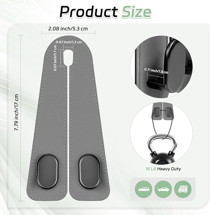 Car Seat Headrest Hooks, 4PCS Universal Car Purse Hook Leather Car Bag Hook | Gray Car Bag Purse Holder with Double Metal Hooks for Handbags, Grocery Bags, Bottles, Phones - Image 2