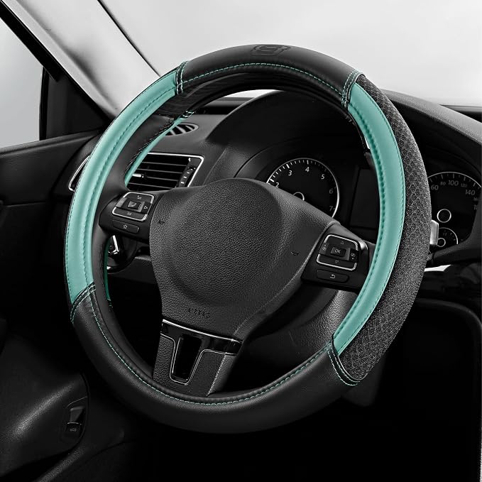 Skechers Air-Cooled Steering Wheel Cover,Air Cool Mesh Leather Car Steering Wheel Cover Universal Fit 14" 1/2-15" Car Wheel Protector for Men Women Fit Suvs,Vans,Sedans,Car,Trucks,Mint by Unknown