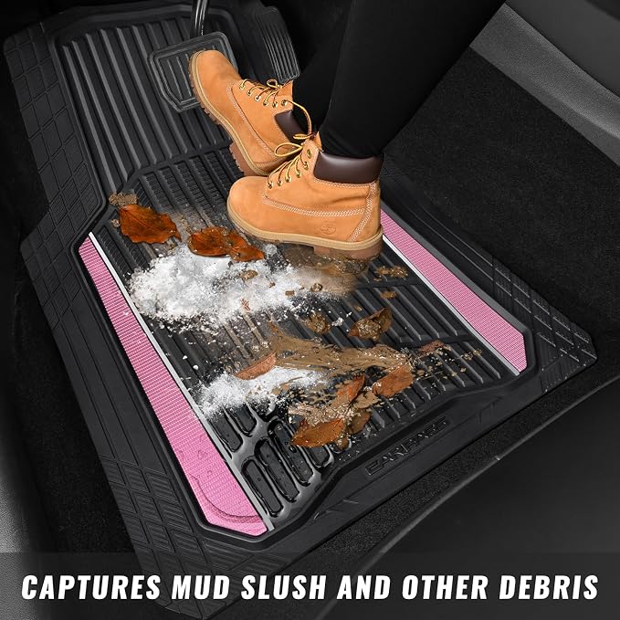 CAR PASS Heavy Duty Rubber Car Floor Mats, Deep Waterproof Car Floor Mats All Weather, Aluminum Film Floor Mats for Cars Non-Slip Universal Trim to Fit for SUVs Trucks Sedans Vans, Black Pink Metallic - Image 9