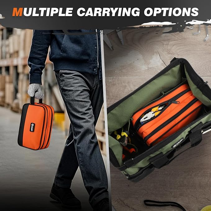 10" Small Tool Bag, Divider Zipper Pouch Tool Box Organizer | Waterproof, Heavy-duty Oxford, Smooth Zipper, Handle, Storage Case for Car Work Tool. Electrician Gift,Orange - Image 5