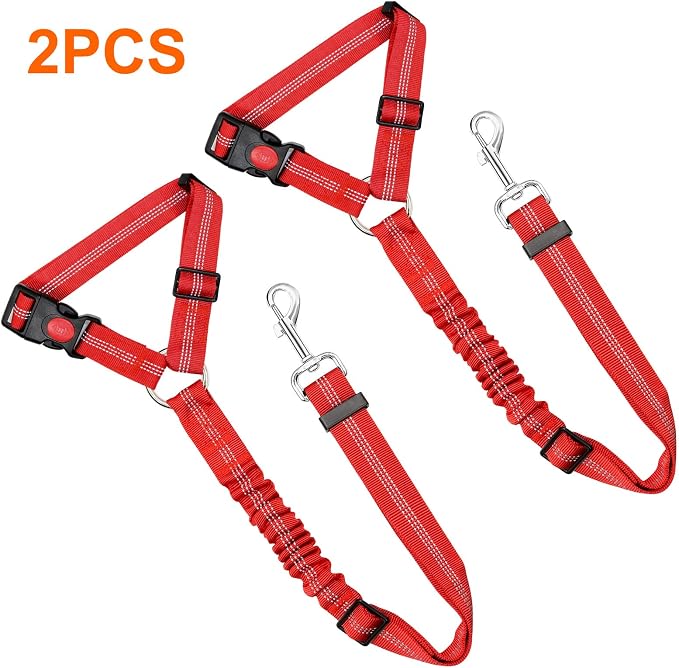 BWOGUE 2 Pack Dog Seat Belt for Car, Headrest Restraint Safety Straps | Headrest Loop, 18.9-27.5 in Adjustable, Bungee Buffer, 2 Pack Nylon Safety Straps, Use with Dog Harness, Dogs and Cats - Image 2