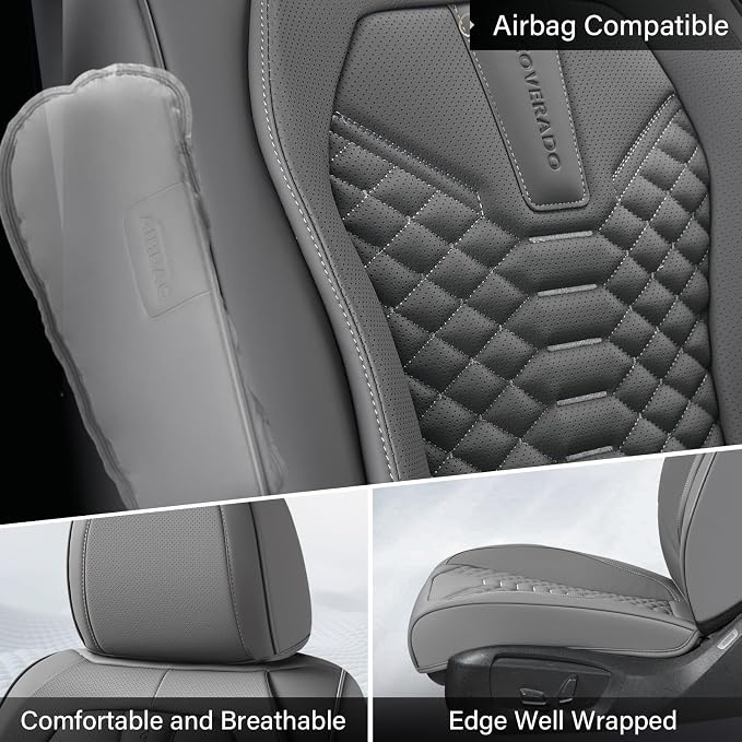 Coverado Car Seat Covers Full Set, Nappa Leather Seat Covers for Cars, 5 Seats Universal Waterproof Seat Covers, Front and Back Car Seat Protector, Automotive Seat Covers Fit for Most Cars, Gray - Image 5