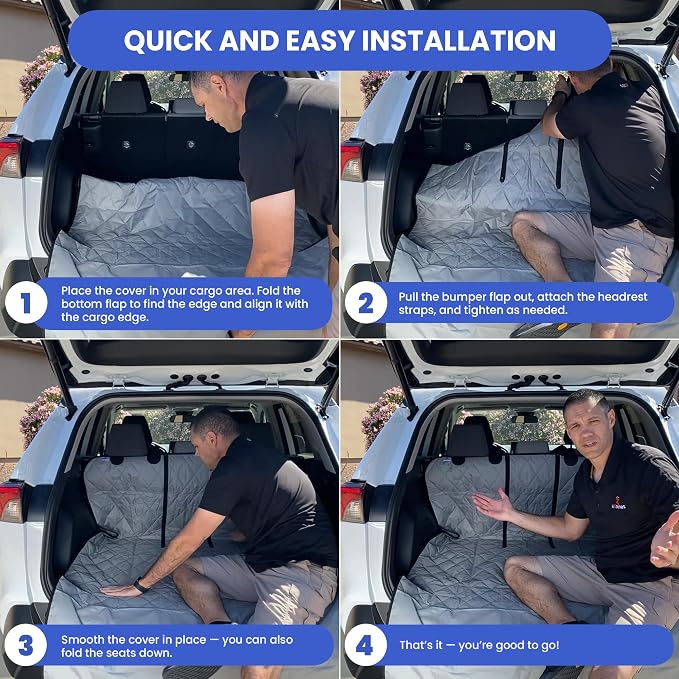 4Knines SUV Cargo Liner for Dogs, Fold Down Seats, Tan XL | Heavy-duty split design for 60/40 and 50/50 fold-down seats. K9-Shield waterproof protection and non-slip backing. - Image 8