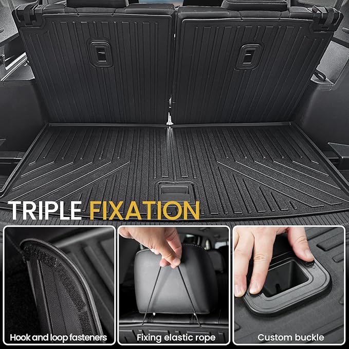 Cargo Mat for Volkswagen VW Atlas 2018-2026 6/7 Seats Accessories | One-Piece Cargo Liner & Rear Seat Back Protector, All Weather TPE, Non Slip & Odorless & Scratch Proof, Quick Clean - Image 3