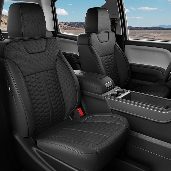 RIDEPOSH Custom Leather Seat Covers for Silverado/Sierra 1500 2014-2018 | Only Crew Cab, Fits 2500/3500HD 2015-2019, Jump Seat Cover(armrest storage only), Protective, Scratch-resistant, Easy-clean by RIDEPOSH