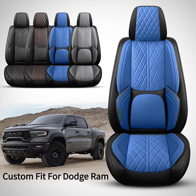 Car Seat Cover Custom Fit for Dodge Ram 1500 2500 3500 2002-2026 Faux Leather Seat Cover Set Compatible with Crew Quad Regular Cab Pickup Truck Cushions (Black Redline, Front Seat) - Image 2