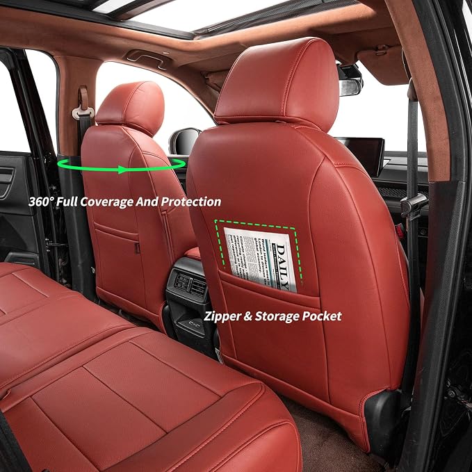 Custom Seat Covers for 2012-2014 Honda CR-V,Premium Faux Leather Car Seat Cover Set,Full Set Waterproof SUV Seat Protector,Armrest Covers Included (Wine Red) - Image 5
