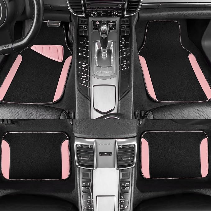 CAR PASS Waterproof Universal Fit Car Floor Mats, Car Mats Fit for SUV,Vans,sedans, Trucks,Set of 4pcs Car Carpet with Driver Heel Pad (Light Pink) - Image 3