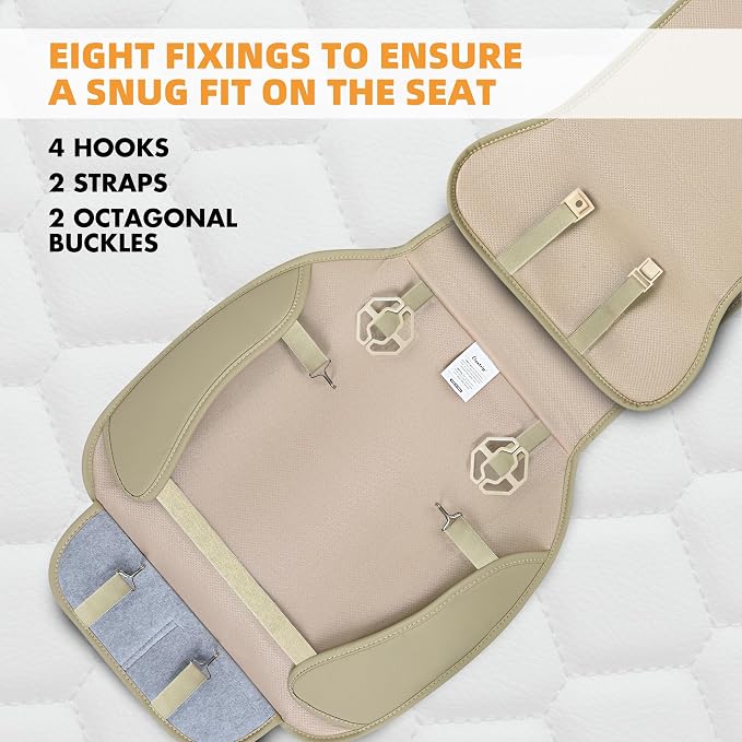 Elantrip Leather Car Seat Covers Front 2PC Waterproof Universal Fit Beige | Elegant beige diamond-quilted faux leather — waterproof, soft & easy to clean - Image 5