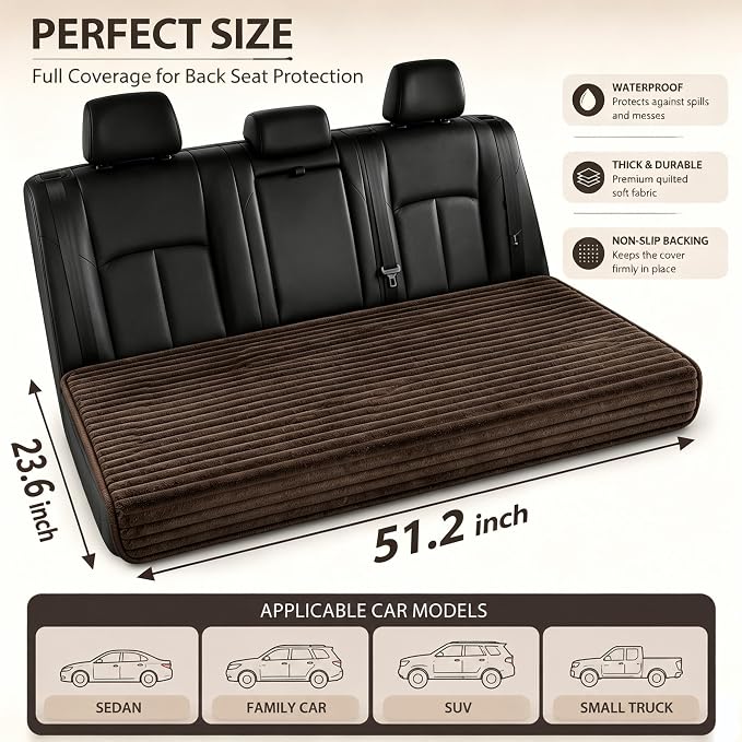 Dog Car Back Seat Bed Waterproof Non Slip Washable Pet Cover | Ultra-soft plush flannel pad soothes pet joint discomfort Vacuum compressed, heavy duty tear-resistant fabric(Brown) - Image 2