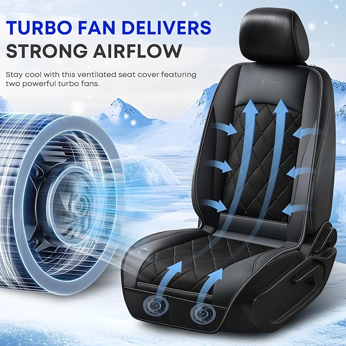 [2026 Upgrade] Cooling Car Seat Cover Ventilated Seat Cushion Summer Driving 12V-24V Ventilated Car Seat Cushion with 2 Powerful Turbo Fans with 3-Speed Adjustable Universal Fit Most Car-Light Black - Image 8