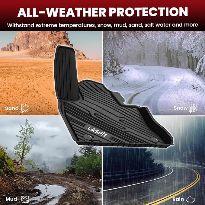 LASFIT Floor Mats for Ford Explorer 6 Seats with Second Row Center Console | TPE Custom Fit All Weather Protector Anti-Slip Floor Liners, for Explorer 2020-2026 with Second Row Center Console,4pcs Black - Image 8