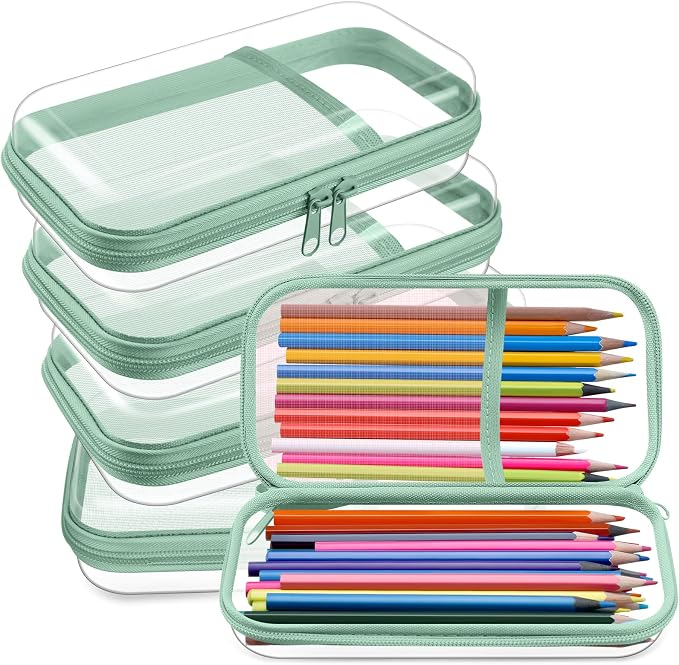 Sanwuta 4 Pcs Clear Hard Shell Zipper Case Plastic Case, Matcha Green by Sanwuta
