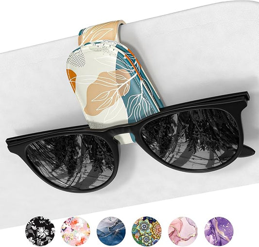 Sunglasses Holder for Car Visor, Magnetic Leather Car Sunglass Holder, Car Sun Visor Glasses Hanger Clip, Car Interior Accessories for Women Men, Fits All Size Eyeglasses by NPOOYI