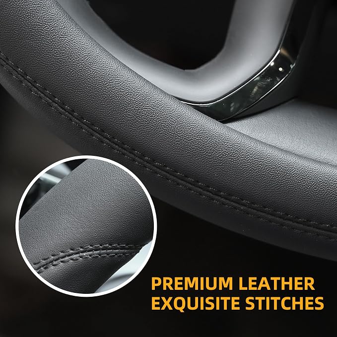 Microfiber Leather Steering Wheel Cover Large-Size for F150 F250 F350 Ram 4Runner Tacoma Tundra Range Rover Model S X with 15 1/2 inches-16 inches Outer Diameter (Black) - Image 3