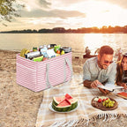 LHZK Standing Utility Tote Bag with Metal Wire Frame and the Sides Rinforced, Large Tote Bag with Handle, Reusable Grocery Bags Foldable, Beach Bag, Car Tote (Pink, 18.5''x11.8''x11.5'') - Image 7