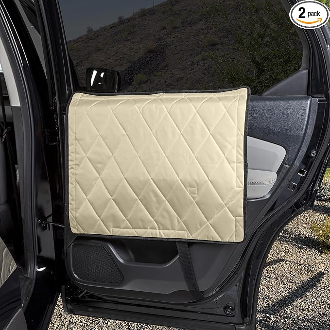 4Knines Heavy-Duty Car Door Protector for Dogs, Waterproof Large Tan | 24"W x 20"L; set of two door guards with top and bottom attachment points for secure fit; installs in 60 seconds. by 4Knines